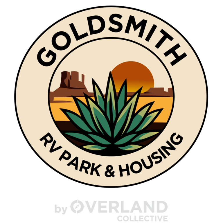 Goldsmith RV Park & Housing logo featuring West Texas desert landscape